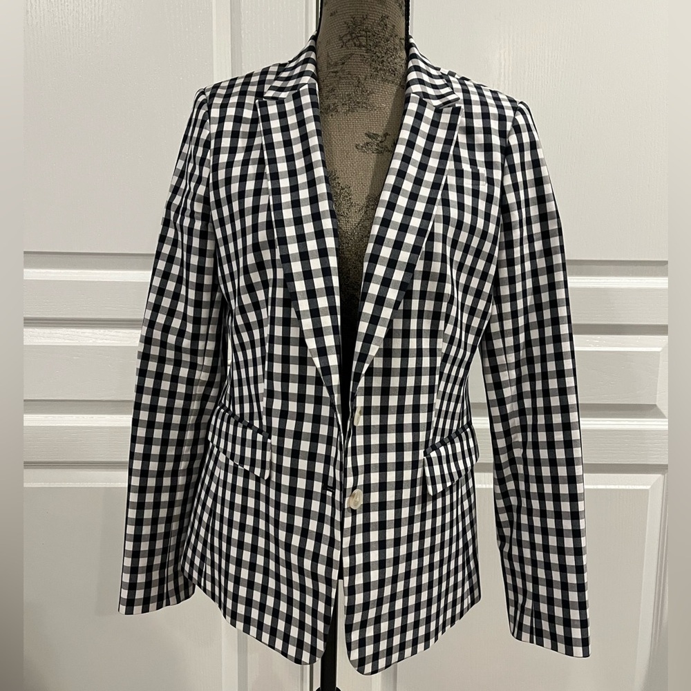 Banana Republic Navy and White Gingham Blazer